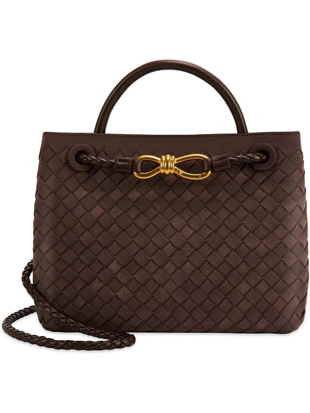 Women's B Coffee Woven Leather Tote Handle Designer Handbag Shoulder Bag